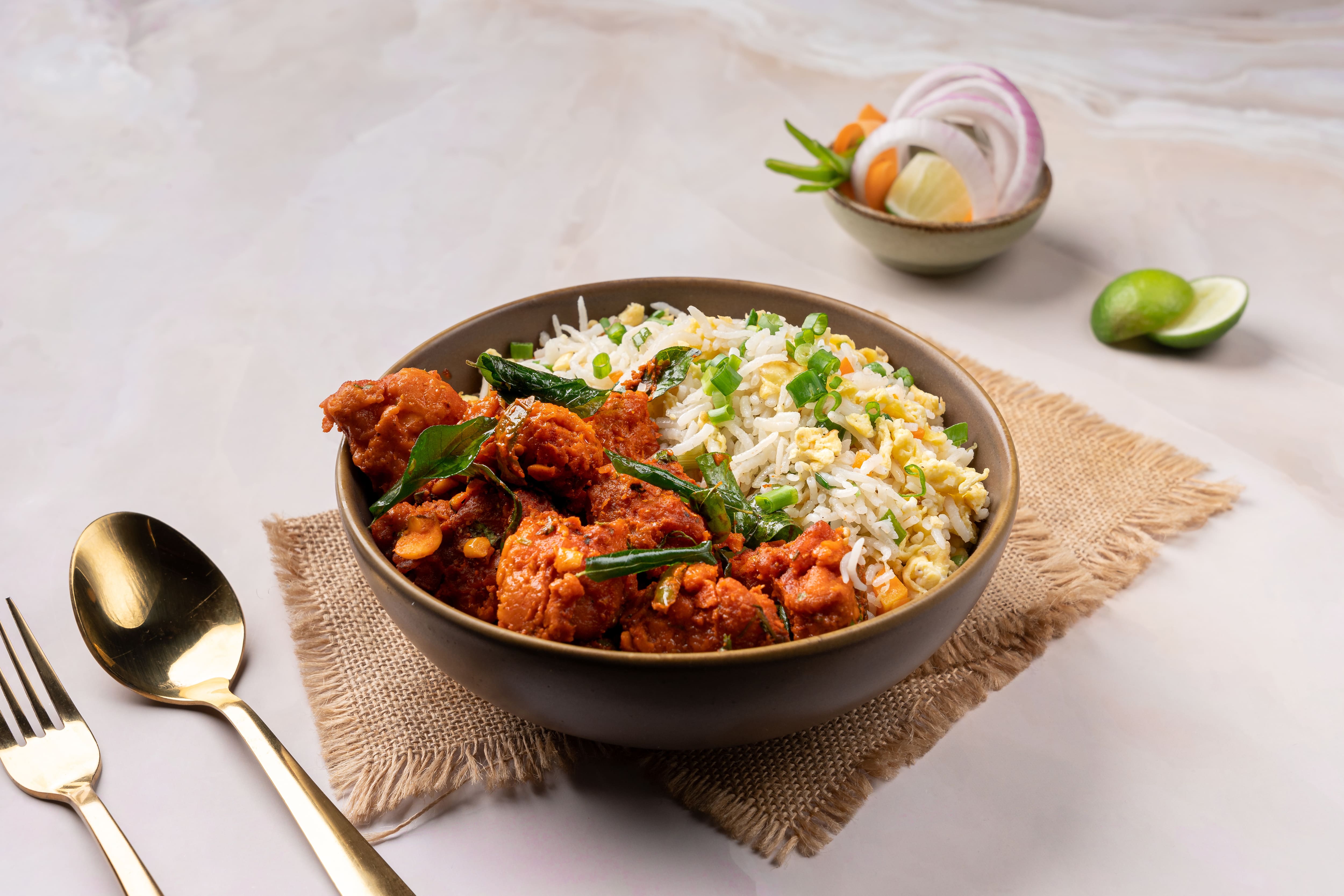Rice bowl with chicken curry at The Spicy Venue